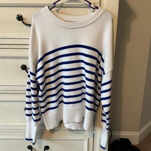 Philosophy White and Blue Striped Sweater